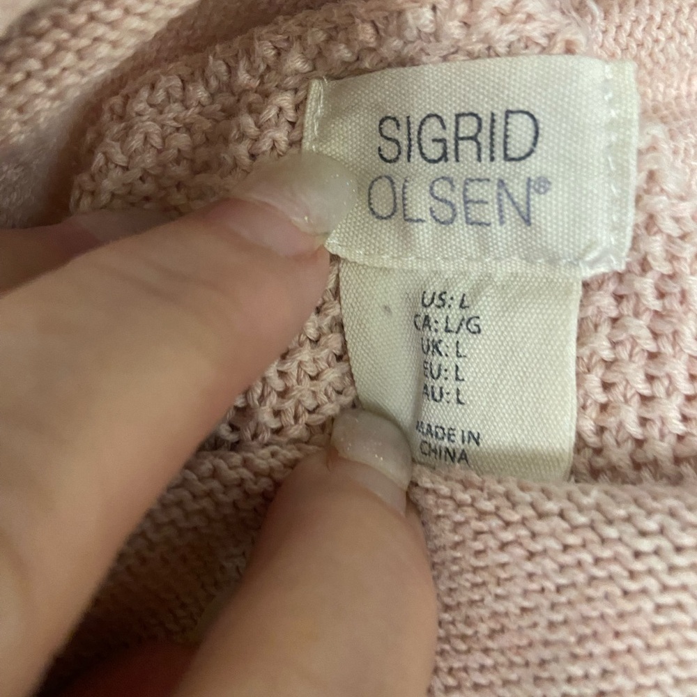 Sigrid Olsen Large  pale pink pullover w thumb holes cowlneck women’s $220 - Picture 4 of 8